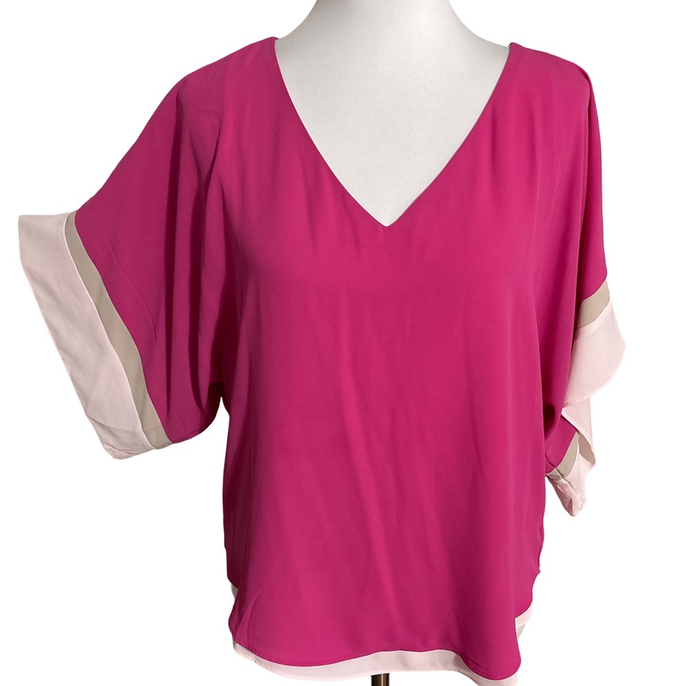 White House Black Market Fuchsia V Neck Blouse